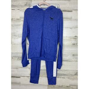 Pink Women's Small blue gym workout sweat suit set new long sleeve hoodie zip